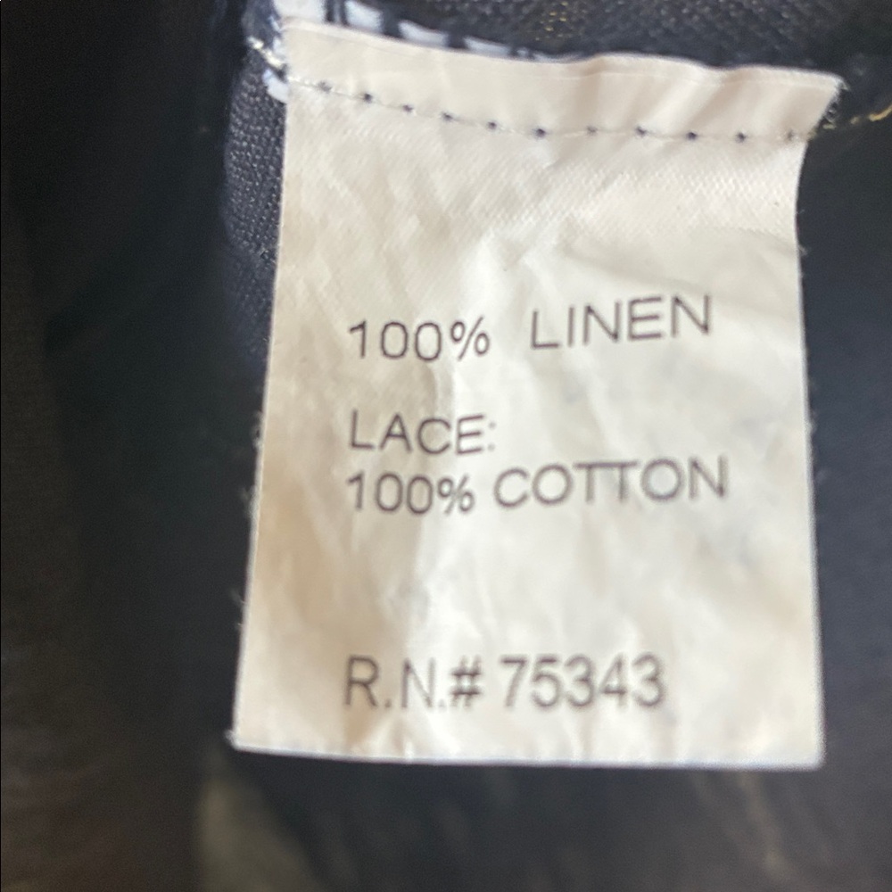 BELLAMBRA Italy 100% Linen Navy Blue Lace Trim Shift Dress Lagenlook L - Picture 6 of 6